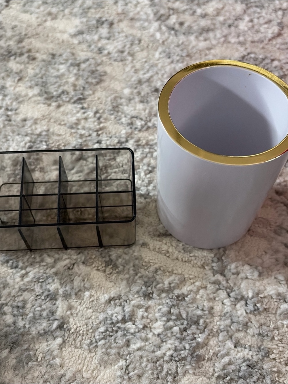 White and Gold Makeup Brush Holder with Black Acrylic Organizer